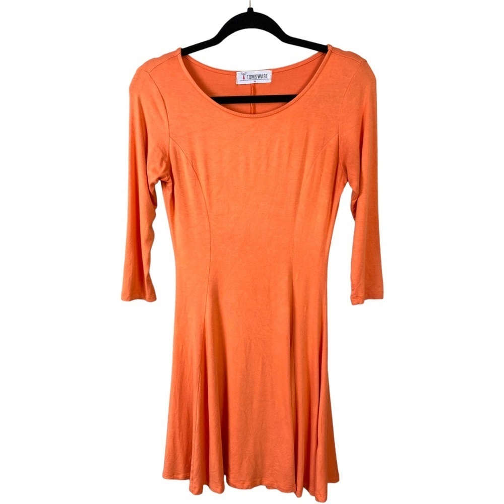 Tomsware Orange Long Sleeve Scoop Neck A Line Knee Length Size Medium